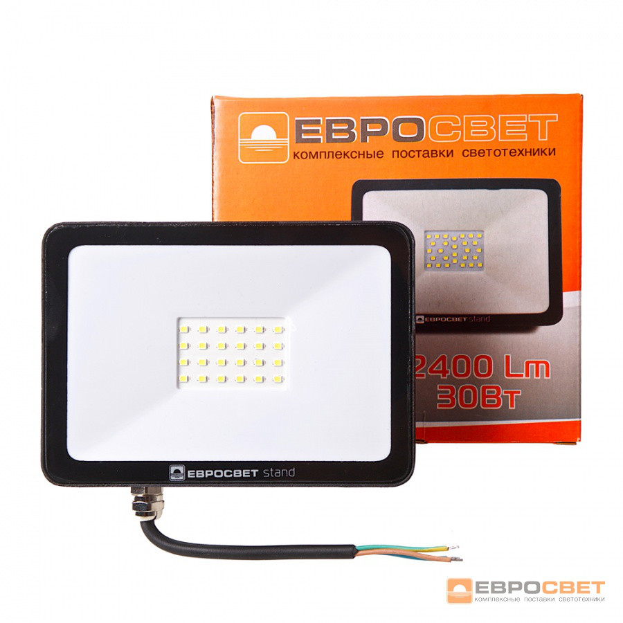 Прожектор світлодіодний ЕВРОСВЕТ 30Вт 6400К EV-30-504 STAND 2400Лм, фото 1