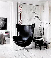 Дизайнерське крісло Egg chair (Егг) чорна штучна шкіра дизайн Arne Jacobsen, фото 7