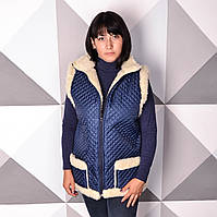 Жіноча жилетка стьобана з овчини UkrCamo ЗБ р46-58 Синя