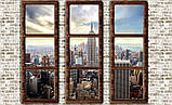 Фото шпалери 3д в передпокій під цеглу місто 368х254 см Хмарочоси Нью-Йорка за трьома великими вікнами (2832P8)+клей, фото 2