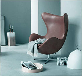 Дизайнерське крісло Егг Egg chair коричнева екошкіра, дизайн Arne Jacobsen