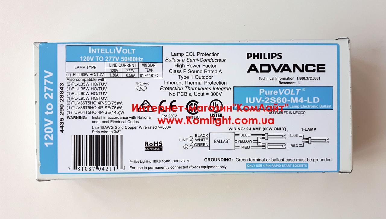 Балласт PHILIPS TUV Advance PureVolt IUV2S60M4LD(1xT8 25,55,75W,T5 36,64W, PL-L 35,60,95W) (Мексика)