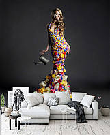 3D фотообои "Девушка в цветочном платье"