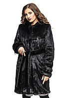 Шуба жіноча зимова з штучного хутра під норку з поясом і капюшоном - 080 чорний колір
