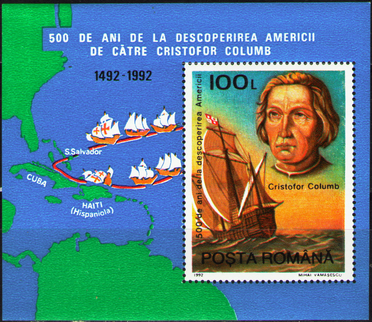Румунія 1992 відкриття Америки — блок — MNH XF