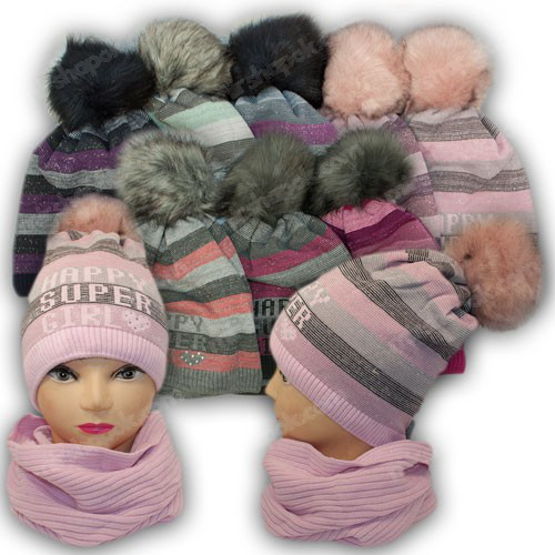 ОПТ Шапка та шарф для дівчинки, р. 52-54 (5 шт./набір), фото 1