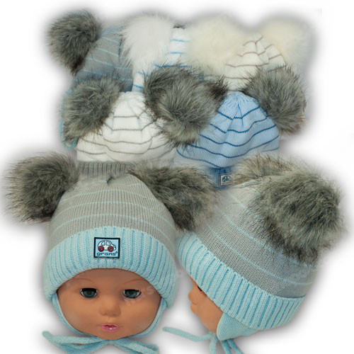 ОПТ Шапка з помпонами для новонароджених, р. 38-40 (5 шт./набір), фото 1