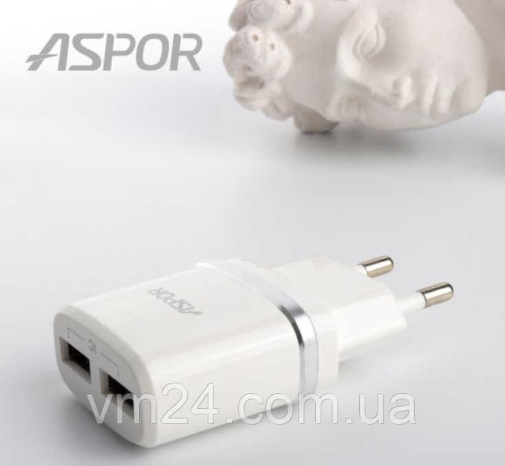 Мережевий зарядний пристрій Aspor-A828 micro (2USB/2.4A) +кабель білий