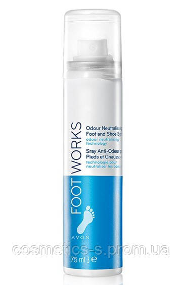 Дезодорант спрей для ніг Avon Foot Works, дезодоруючий, освіжаючий, охолоджуючий, Foot spray, Ейвон 75 мл