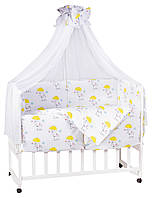 Дитяча постіль Babyroom Bortiki lux-08 білий слоники з жовтою парасолькою