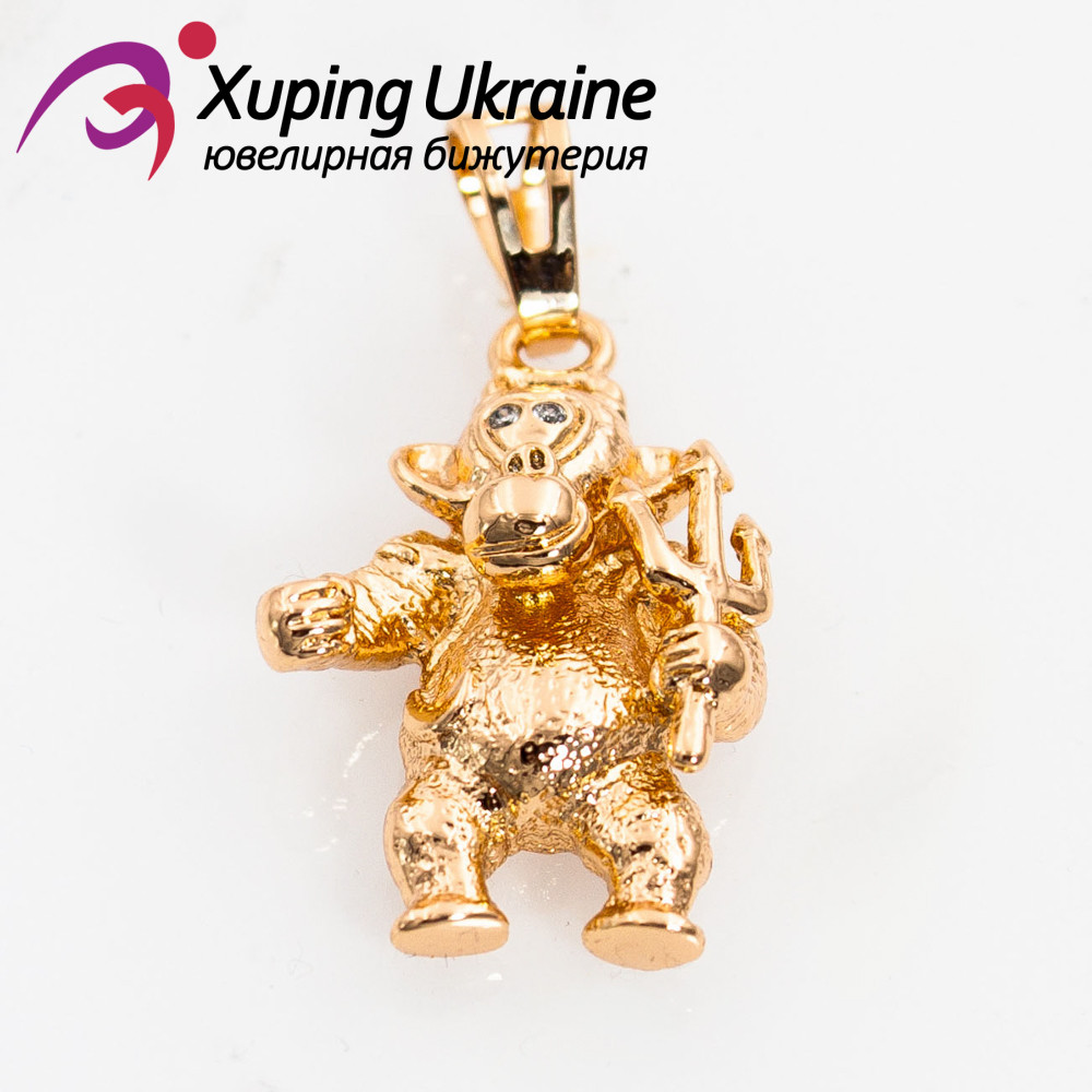 Підвіска "Проворне мавпеня з тризубом" лимонна позолота 2 см (Медичне золото), фото 1