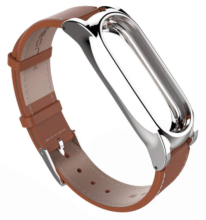 Шкіряний ремінець Xiaomi Mi Band 2 MiJobs Plus Stitched браслет Коричневий / Срібний 1082P