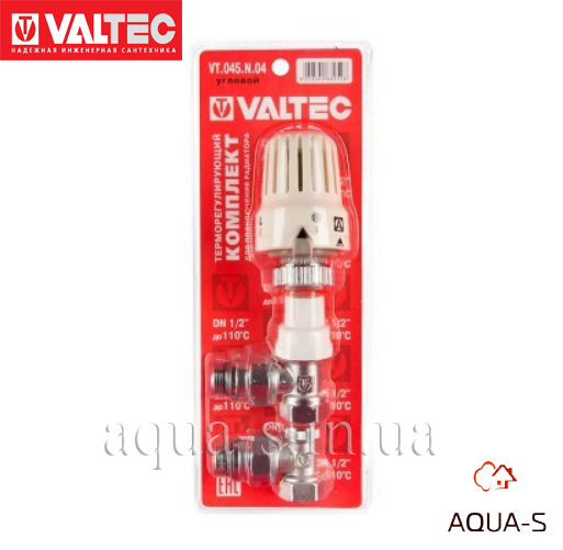 Комплект радіаторних кранів Valtec DN 1/2" з термоголовкою кутовий (Італія) VT.045.N.04