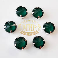 Стрази в цапах ріволі, 10 мм, колір Candy Emerald, 1 шт.