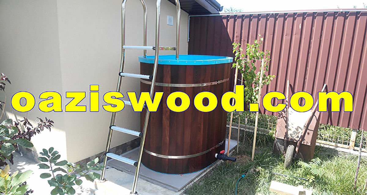 Купель поліпропіленова з термодеревом і двобічною драбиною з неіржавкої сталі