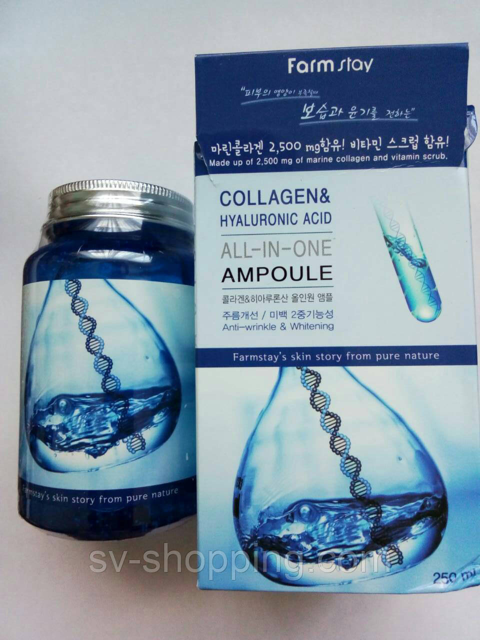 Ампульна сироватка з колагеном і гіалуроновою кислотою FARM STAY Collagen, 250 мл
