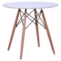 Стіл круглий лофт обідній Helis МДФ Білий на дерев'яних ніжках для кухні, їдальні, вітальні, кафе барів AMF