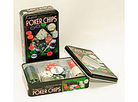Набор для игры в покер в металлической коробке на 100 фишек