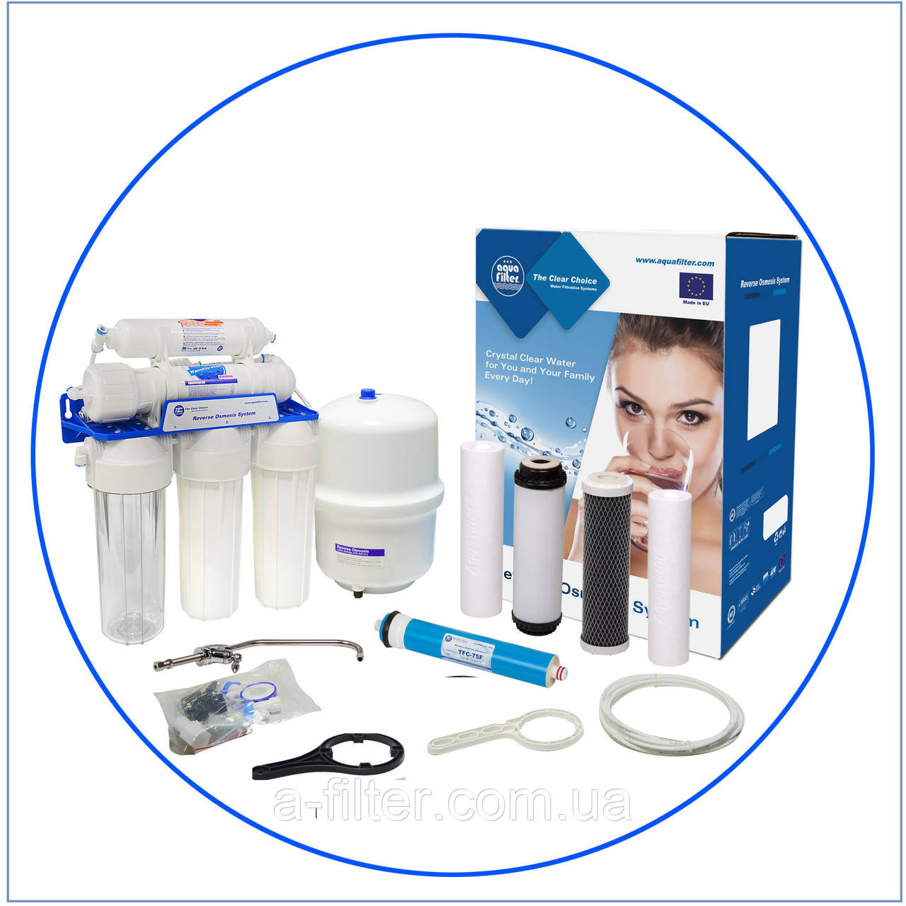 RO6-75 Шестиступенева система зворотного осмосу, мембрана 75 GPD Aquafilter, фото 1