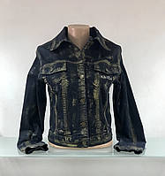 Куртка джинсовая женская темно синяя в золотом накате Krizia