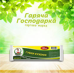 Губки кухонні для миття посуду ТМ Гаряча Господарка 8,0х5,0х2,5 см 10 шт (4820206610447)