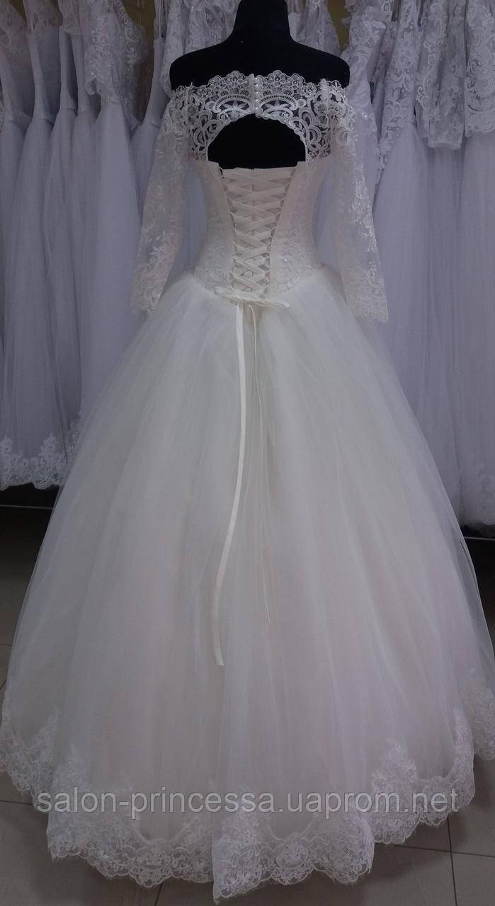 Свадебное айвори платье со спущеным на плечо рукавчиком - фото 5 - id-p746950961