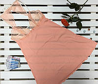 Женская ночная сорочка с кружевом на бретели персик L