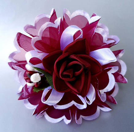 Бант ошатний маленький бордовий з білим 020, фото 1