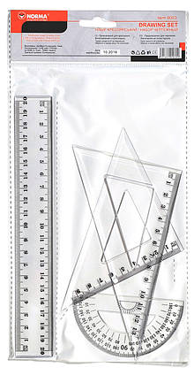 Линейка в наборе NORMA 9003 (линейка 20 см+2 треугольника+транспортир)
