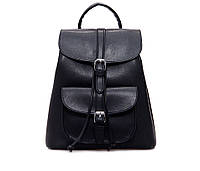 Рюкзак женский для девушек из экокожи с накладным карманом (черный)
