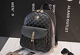 Рюкзак жіночий міський стьобаний з пензликами (чорний), фото 5