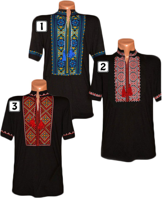 Чорна чоловіча вишиванка з коротким рукавом, стрейч-бавовна