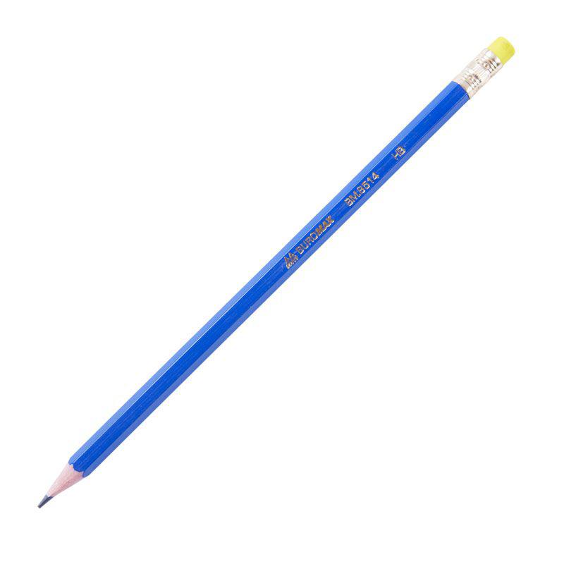 Олівець графітний, НВ, пластиковий, синій, з гумкою, BM.8514