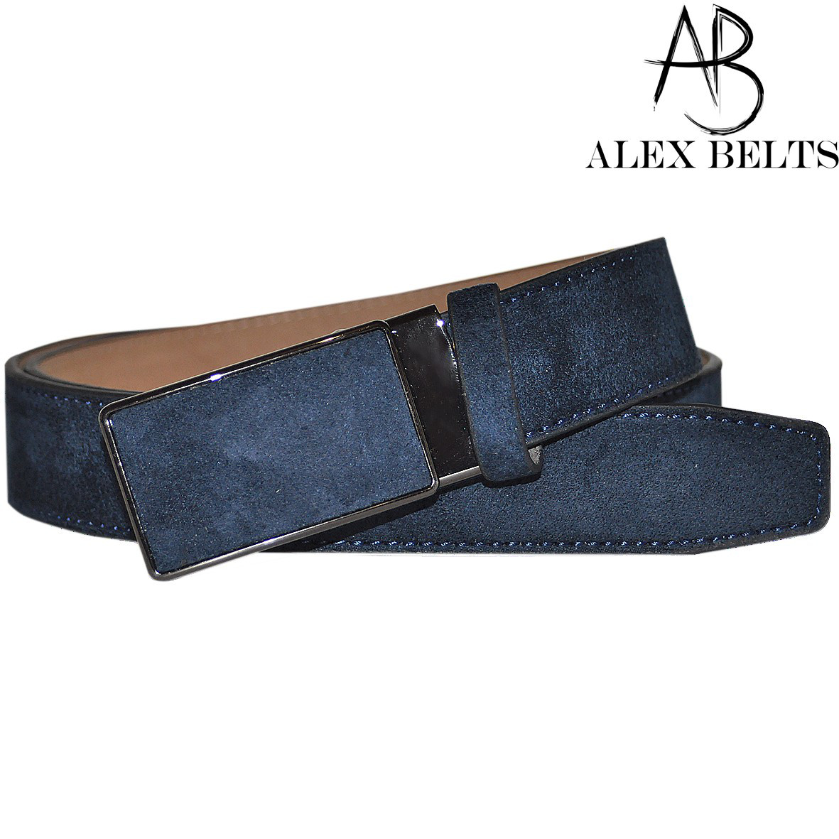 Ремінь чоловічий брючний (чорний) замша із затискною пряжкою зі шкірозамінника