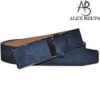 Ремінь чоловічий брючний (чорний) замша із затискною пряжкою зі шкірозамінника