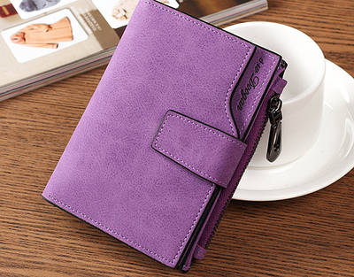 Фіолетовий маленький жіночий гаманець на кнопці під нубук, м'який