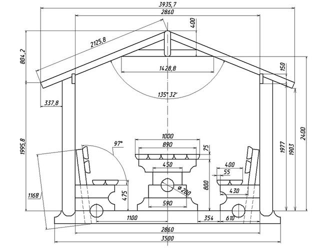 План деревянной беседки размером 5,5 х 2,5