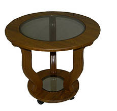 Журнальний скляний стіл на деревяних опорах плівка глянець МС-14 Верона Антонік