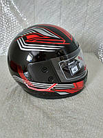 Шлем для скутера черный глянцевый с красно-серыми узорами F2, размер M(57-58)