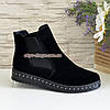 Жіночі чорні замшеві черевики, на низькому ходу, фото 2