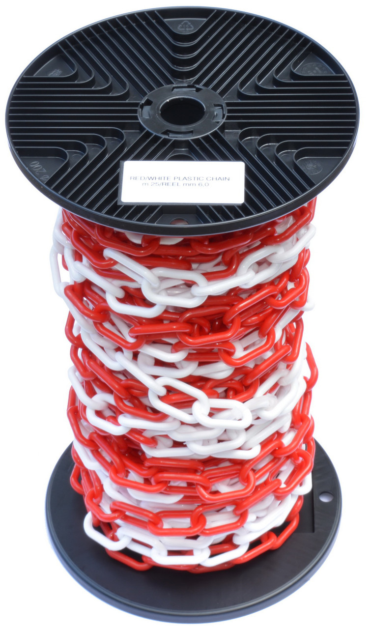 Ланцюг пластикова огороджувальна, червоно-біла (бухта 25 м. п.)