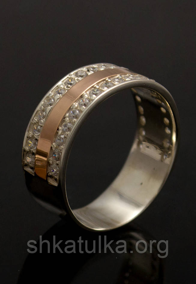 Серебряное кольцо с золотом и цирконом №2н - фото 3 - id-p492326728