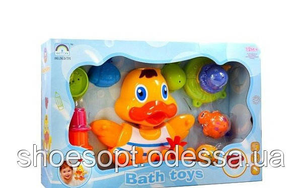 Іграшка для ванної Качечка водоспад рибки, ситечки, фото 1