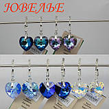 Сережки срібні "Swarovski Серце" блакитні, фото 3