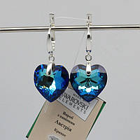 Сережки срібні "Swarovski Серце" Bermuda Blue Океан синьо-зелені
