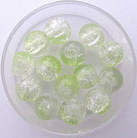 Бусини "Crackle" колотий лід 8 мм салатові з білим (приблизно 100-110 шт намистин)