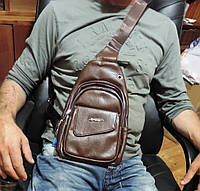 Мужская сумка слинг бананка. Кожаная сумка через плечо .