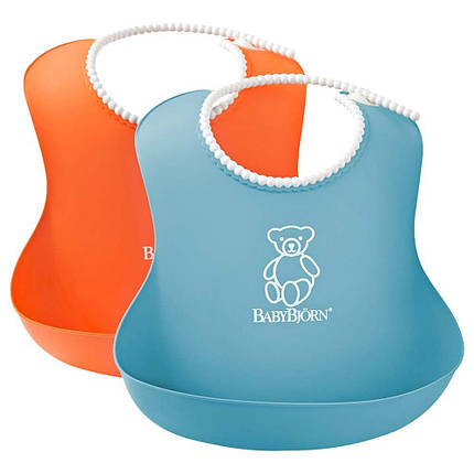 Набір нагрудників Soft Bib 2 pack, BabyBjorn; Колір — Жовтогарячий бірюзовий, фото 2