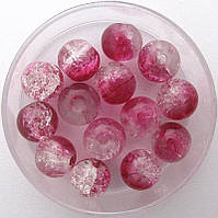 Бусини "Crackle" колотий лід 8 мм малинові з білим (приблизно 100-110 шт намистин)