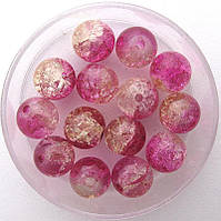Бусини "Crackle" колотий лід 8 мм малинові з жовтим (приблизно 100-110 шт намистин)